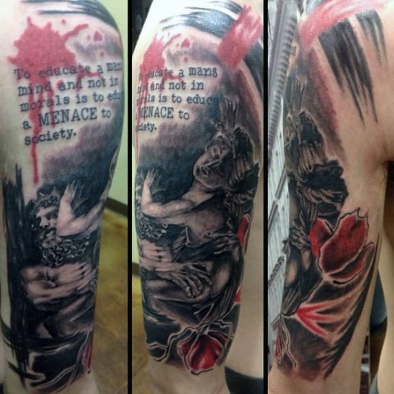 Angel Trash Polka Guys Half Sleeve Tattoos