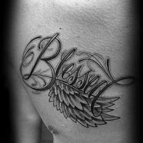 Angel Wing Blessed Guys Upper Chest Tattoos