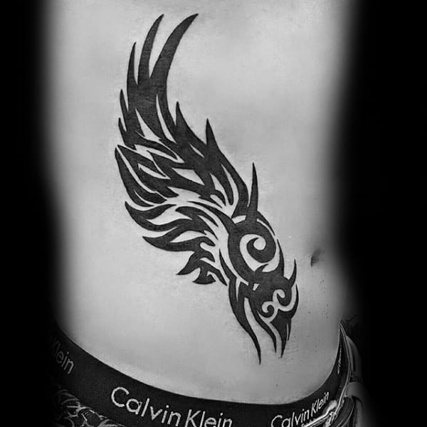 Angel Wing Tribal Mens Rib Cage Side Tattoos
