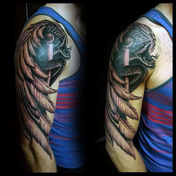 Angel Wings Caduceus Mens Arm Tattoos
