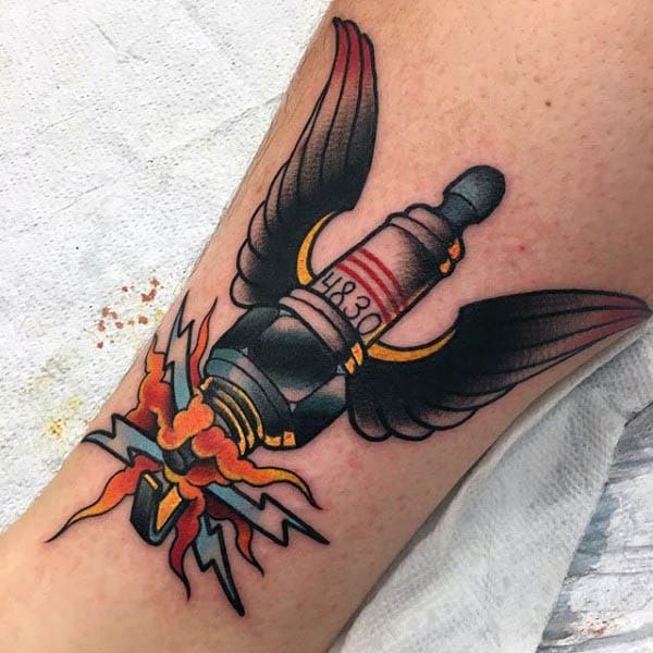Angel Wings Spark Plug Mens Old School Tattoo Designs
