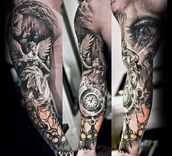 Angel With Pocket Watch Unique Mens Sleeve Tattoo