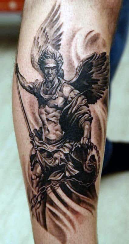Angel With Spear Mens Forearm Tattoo
