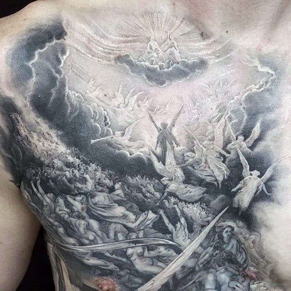 Angels Flying In Heaven Guys Badass Upper Chest Tattoo