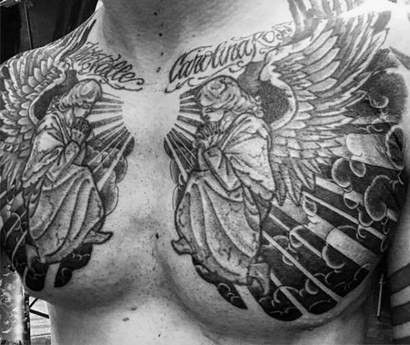 Angels Sitting On Cloud Mens Chest Tattoo