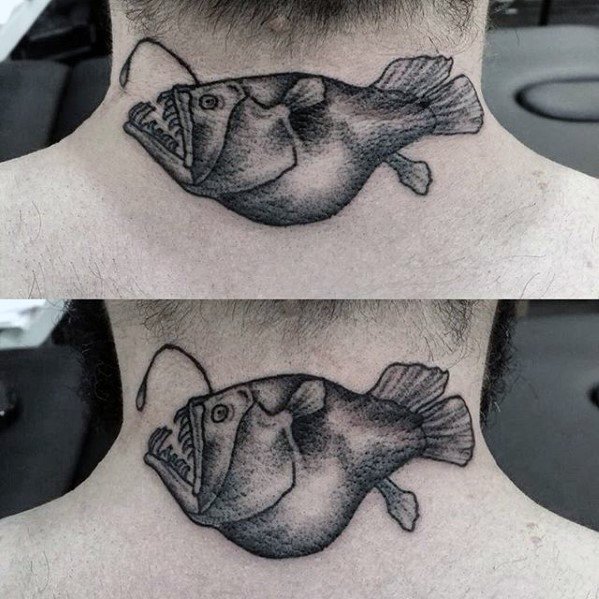 Angler Fish Mens Tattoo Designs Black And Grey Ink On Neck
