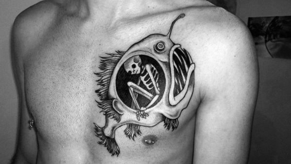 Angler Fish Tattoo Upper Chest Ideas For Gentlemen