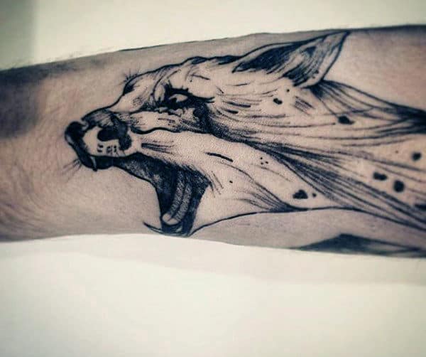 Angry Black Dotted Fox Tattoo Mens Forearms