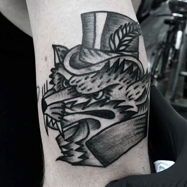Angry Black Fox With Hat Tattoo Mens Arms