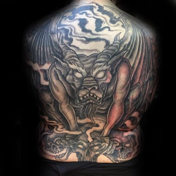 Angry Gargoyle Male Full Back Tattoos