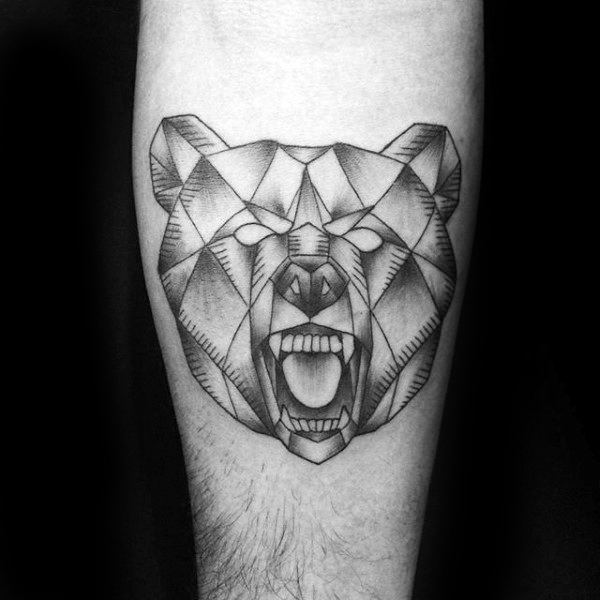 Angry Geometric Bear Inner Forearm Tattoo Design On Man