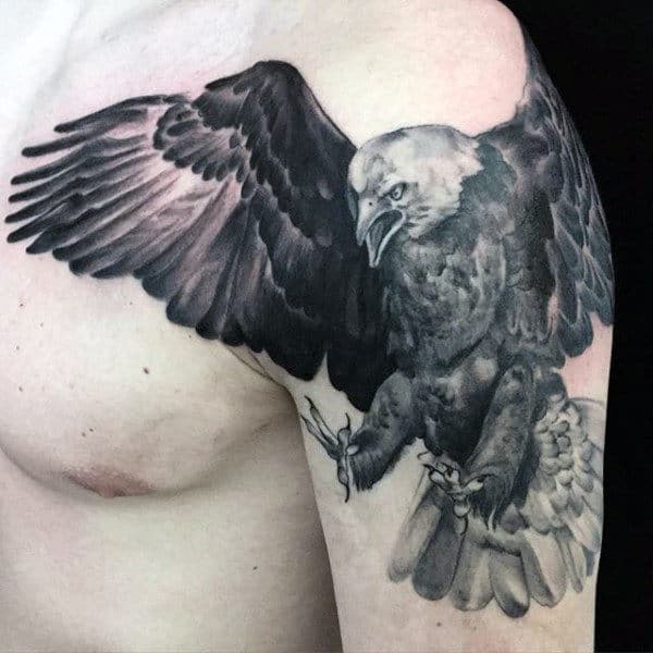 Angry Grey Realistic Bald Eagle Tattoo Mens Arms