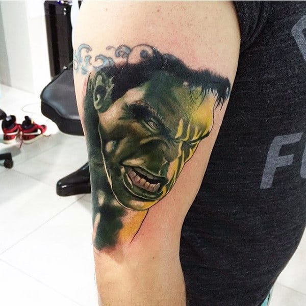 Angry Hulk Face Tattoo Male Arms