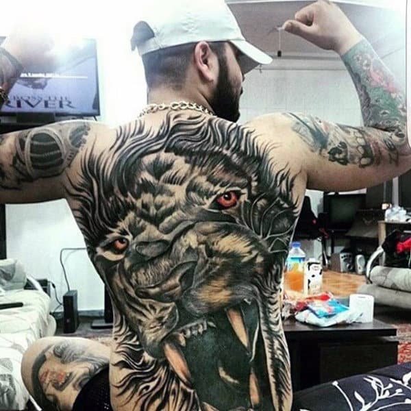 Angry Lion Guys Full Back Tattoo Inspiraiton