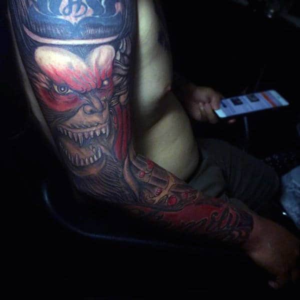Angry Monkey King Mens Full Sleeve Tattoos