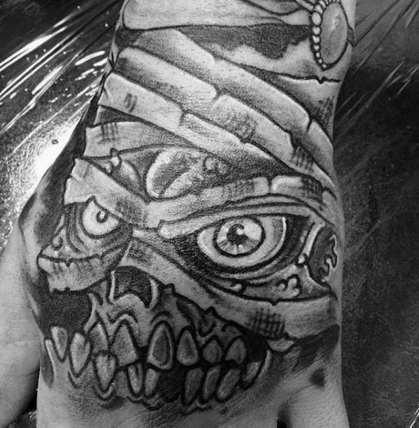 Angry Mummy Mens Hand Tattoos