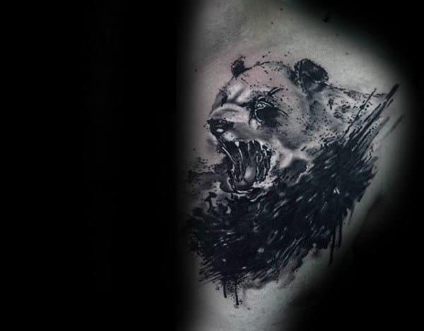 Angry Panda Mens Upper Chest Watercolor Tattoos