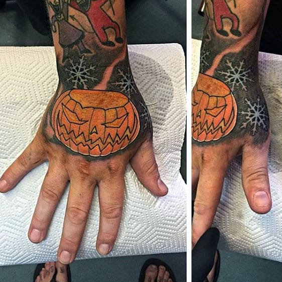 Angry Pumpking Night Before Christmas Mens Hand Tattoos