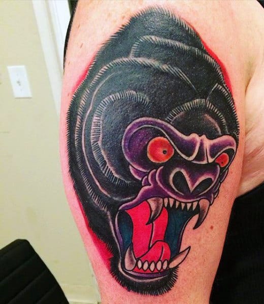 Angry Red And Purple Gorilla Tattoos For Men