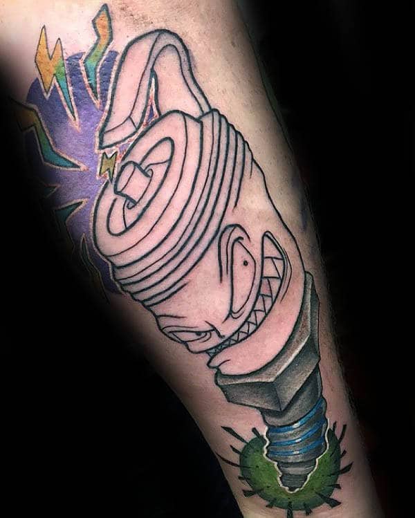 Angry Spark Plug Guys Forearm Tattoo