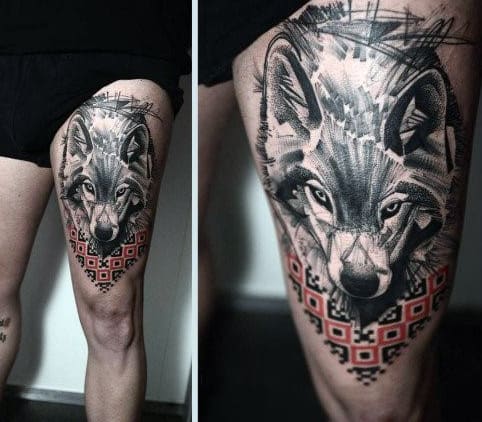 Angry Wolf Tattoo On Man