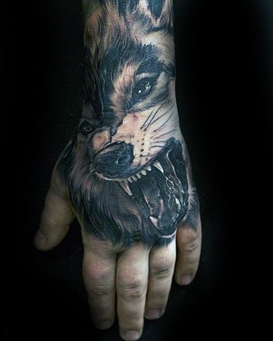Angry Wolf Unique Hand Male Tattoos