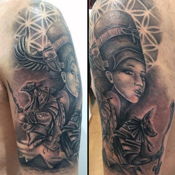 Anicent Egyptian Male Pyramid Half Sleeve Tattoo