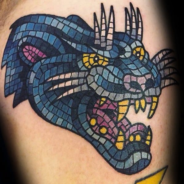 Animal Head Upper Arm Mosaic Guys Tattoo Ideas