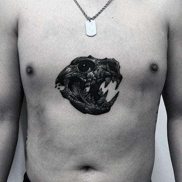 Animal Skull Guys Wolf Chest Tattoos