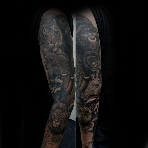 Animal Themed Mens Giraffe Full Sleeve Tattoo