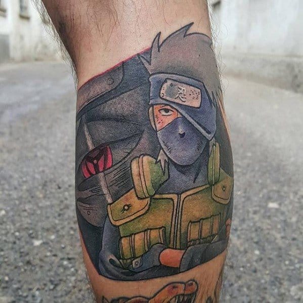 Anime Leg Calf Kakashi Mens Tattoo Designs