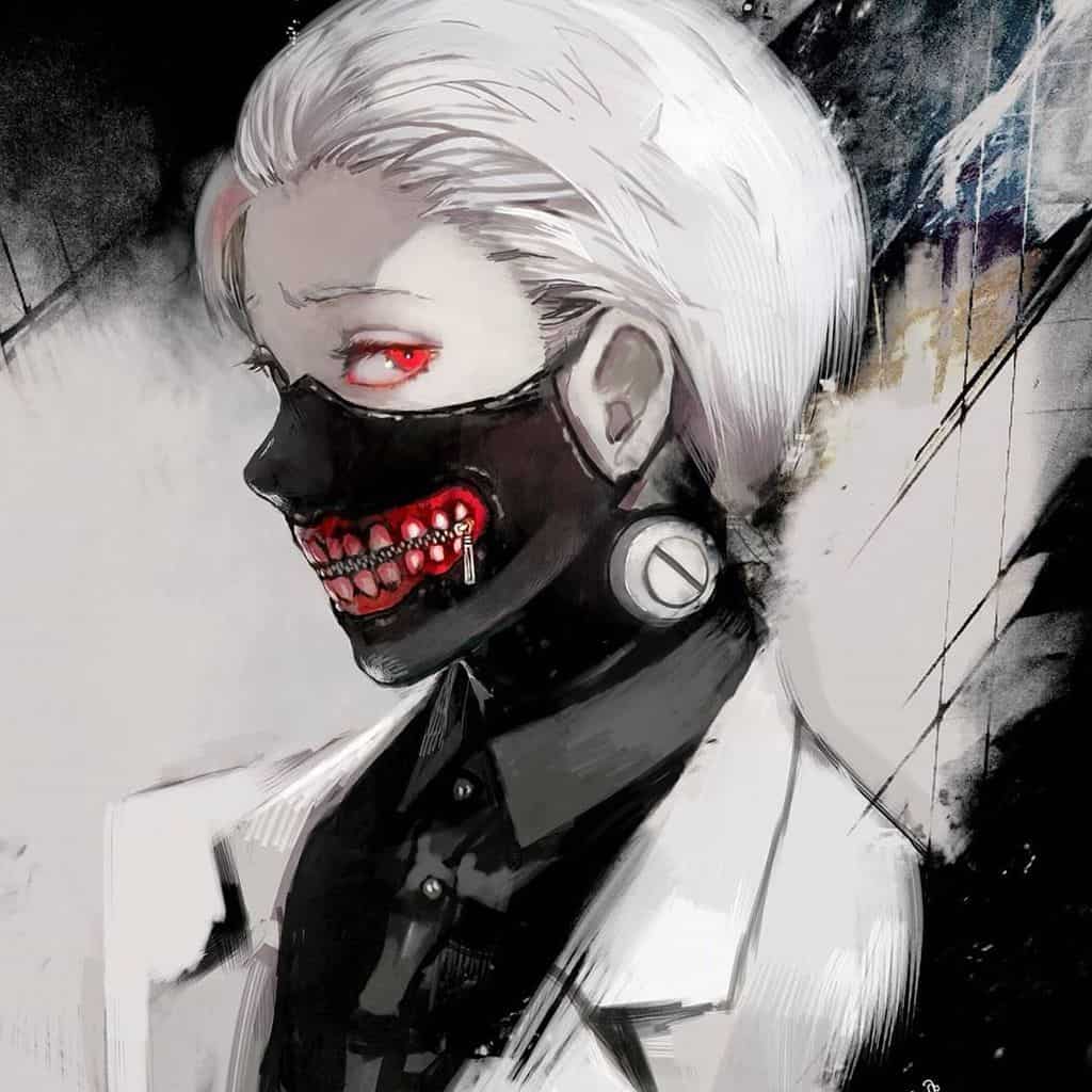 Keneki wearing silver-white manes