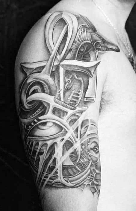 Ankh Guys Upper Arm Egyptian Half Sleeve Tattoo