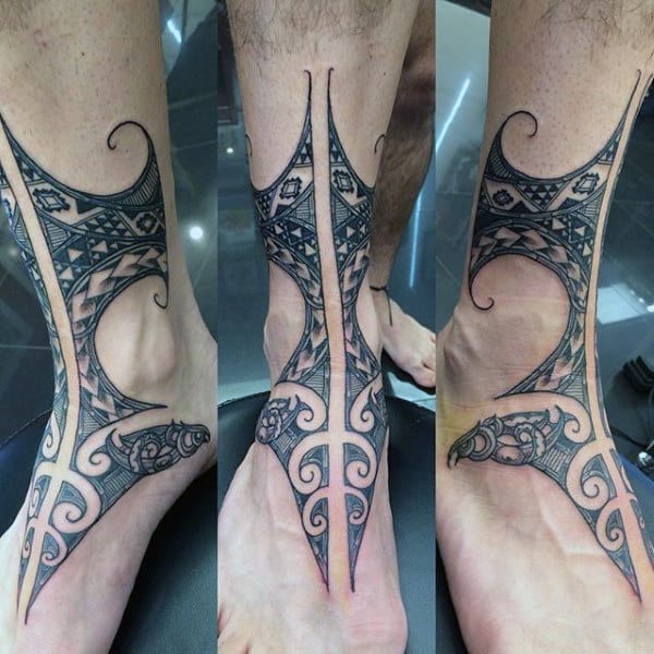 Ankle And Foot Maori Tattoos For Guys