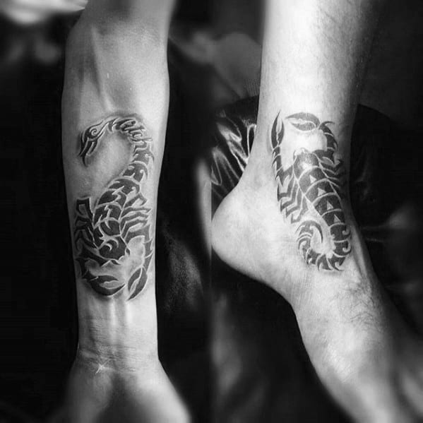 Ankle And Inner Forearm Guys Scorpion Tribal Tattoos