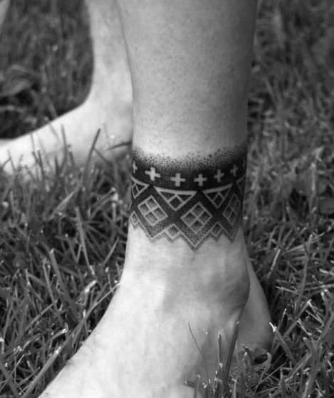 Ankle Band Dotwork Geometric Tattoo Design Ideas For Males