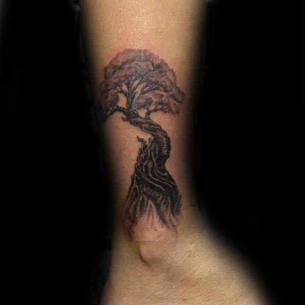 Ankle Bonsai Tree Mens Tattoos