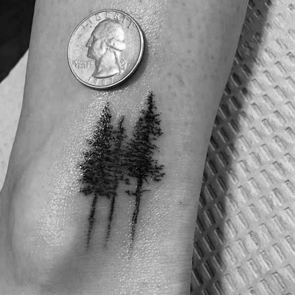 Ankle Forest Of Trees Quarter Sized Tattoos Men