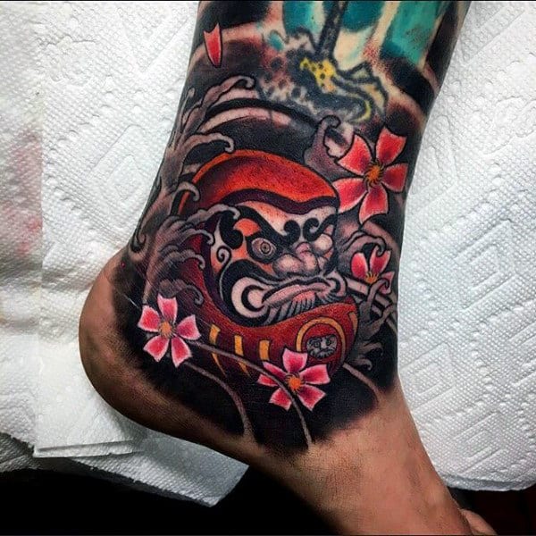 Ankle Sleeve Daruma Doll Male Tattoos