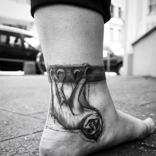 Ankle Sloth Mens Tattoo With Watercolor Design