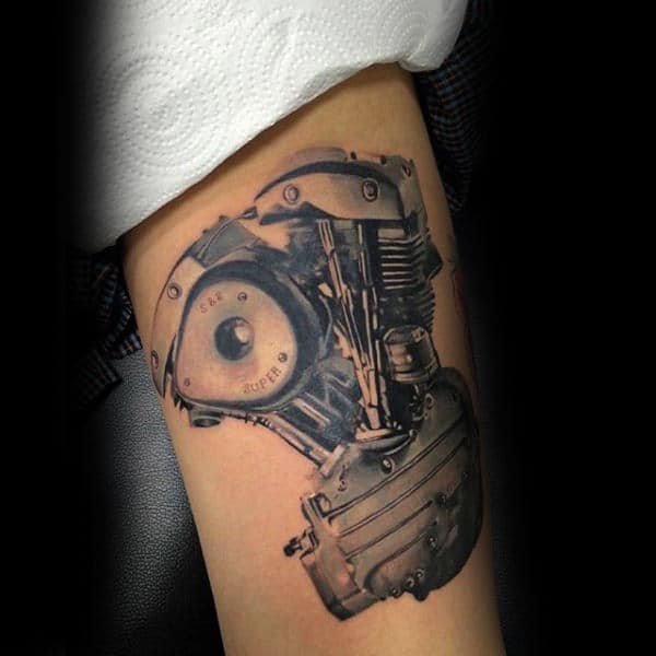 Antique Engine Tattoo Male Arms Ideas