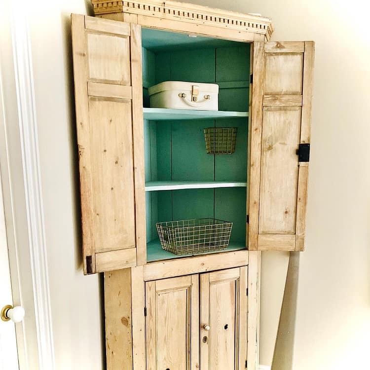 antique victorian pine corner storage cabinet