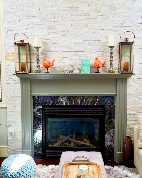 green apartment fireplace mantel decor