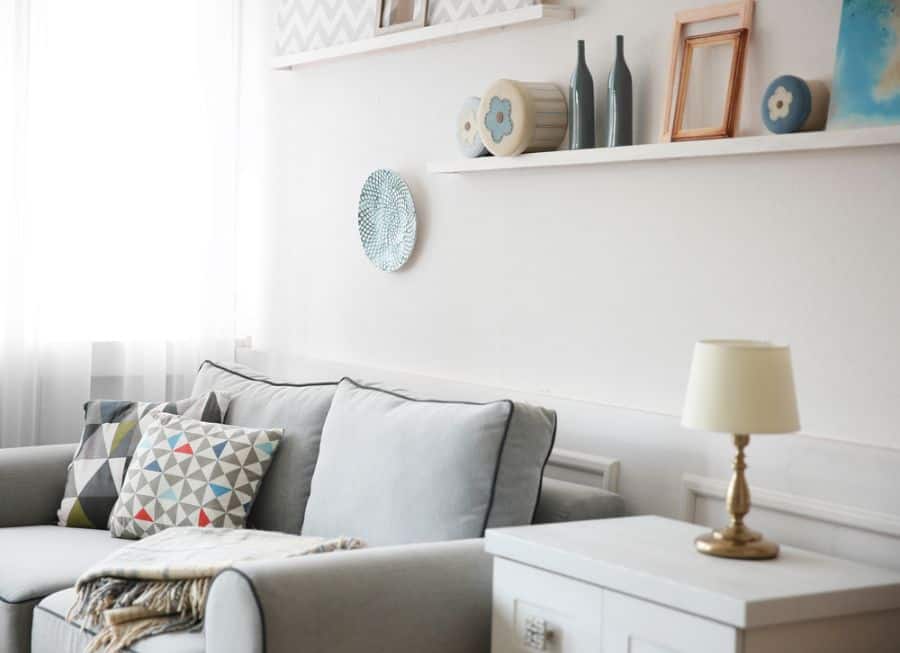 gray sofa in small living room