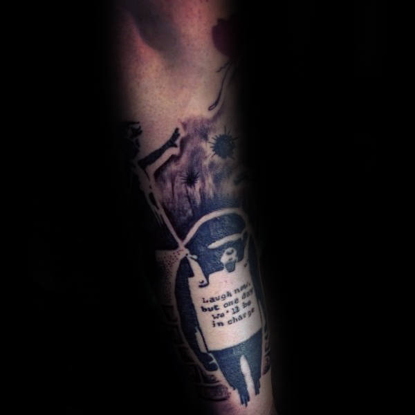 Ape Banksy Mens Sign Tattoo On Forearm