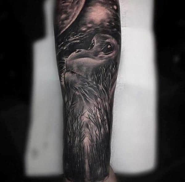 Ape Dark Nature Forest Half Sleeve Forearm Tattoo Ideas For Guys