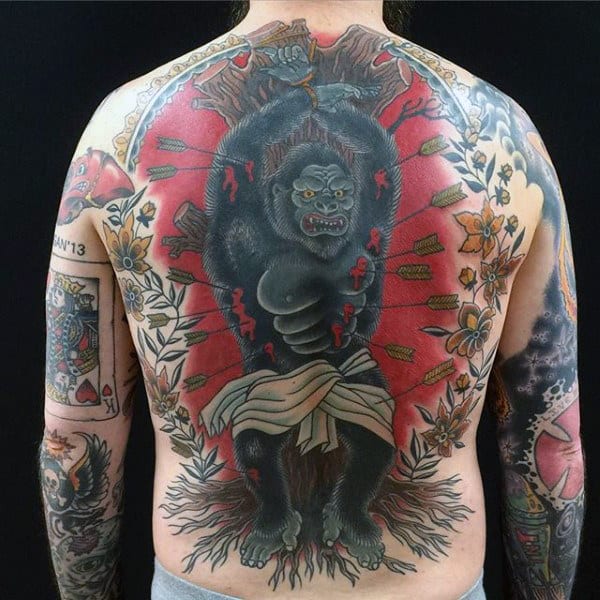 Ape With Arrows Creative Old School Mens Back Tattoos