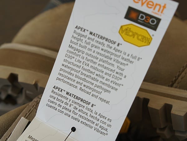 Apex Waterproof 8 Inch Tactical Boots For Men Tag Detail