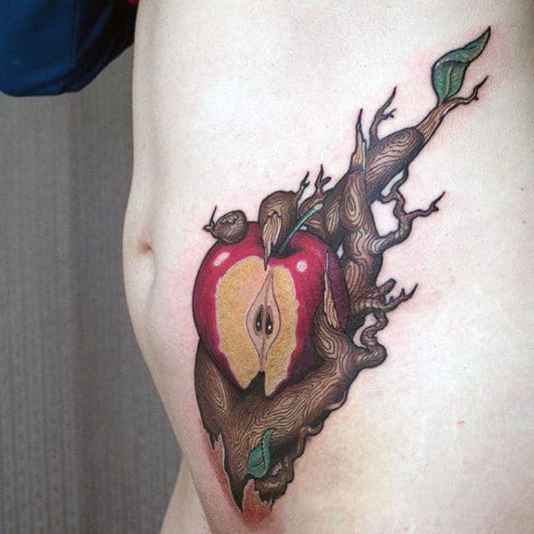 Apple Tree Mens Rib Cage Side Stomach Tattoo
