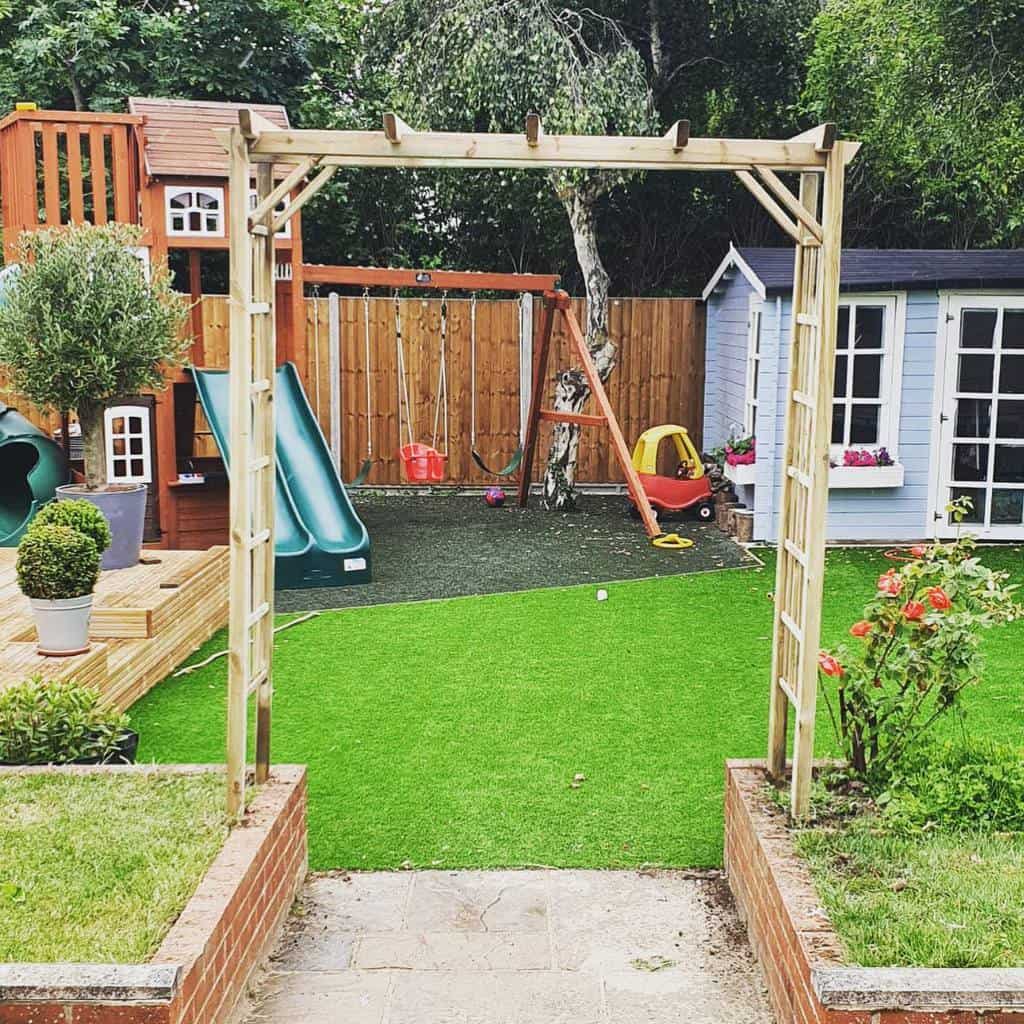 simple wood arbor garden trellis backyard playground
